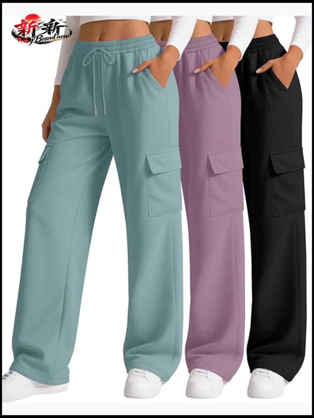 Wide Leg Cargo Sweatpants Baggy Loose Elastic Drawstring Joggers 4 Pockets